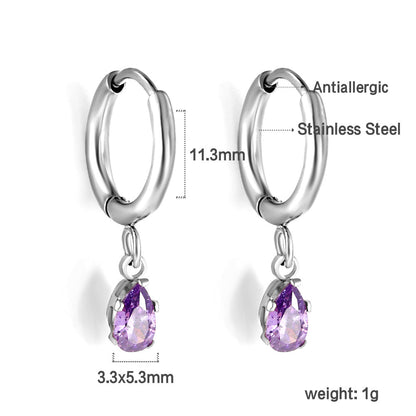 1.5x8mm I.D. earrings + 3.6*5mm white/purple/red/pink/green zirconium drop earrings gold/steel color asonjewelry