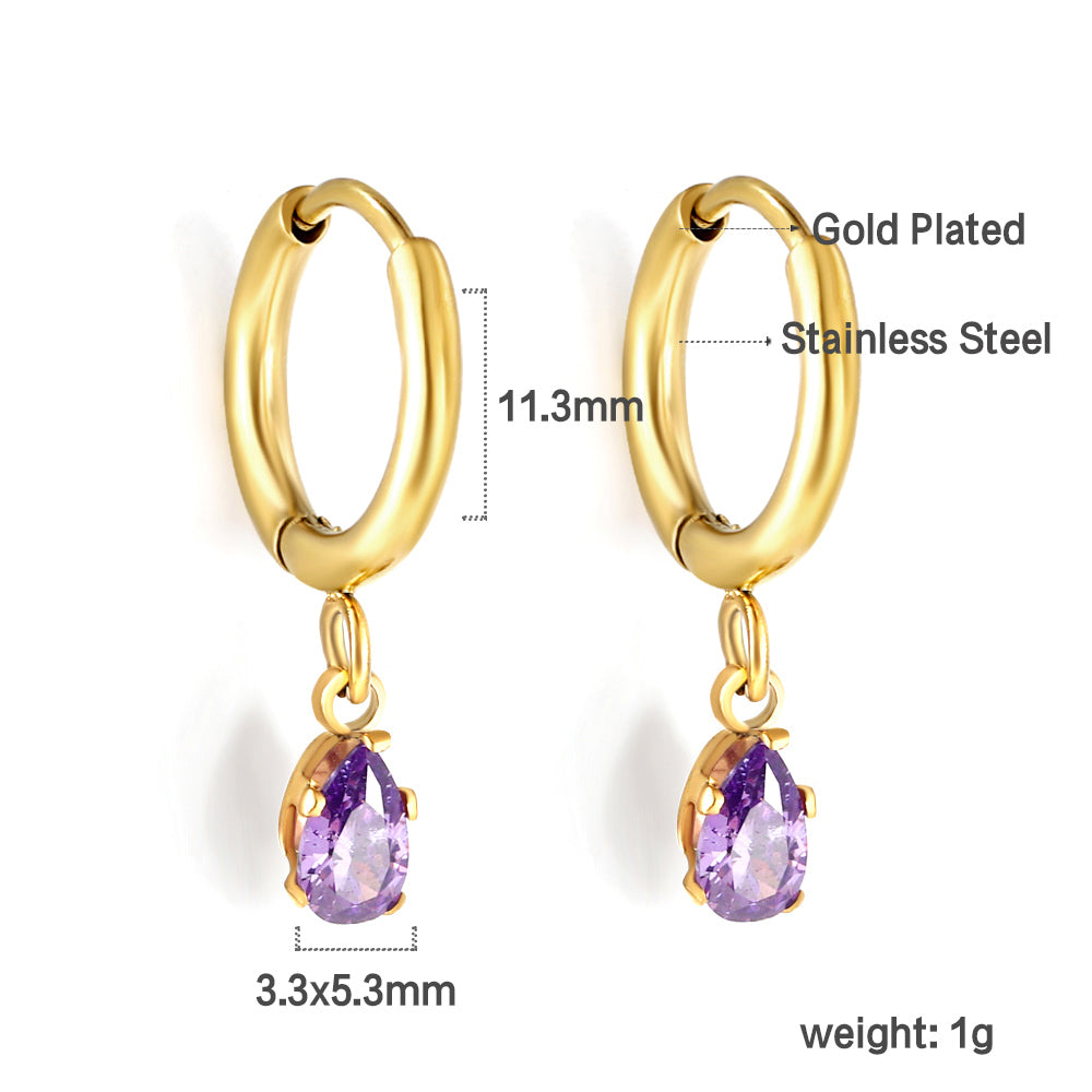 1.5x8mm I.D. earrings + 3.6*5mm white/purple/red/pink/green zirconium drop earrings gold/steel color asonjewelry