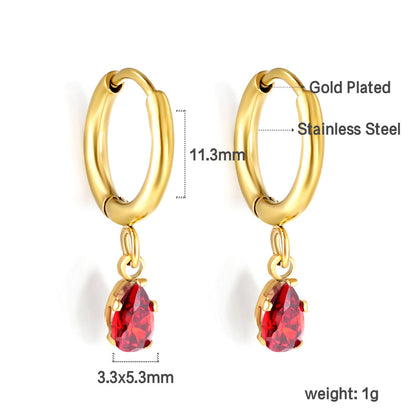 1.5x8mm I.D. earrings + 3.6*5mm white/purple/red/pink/green zirconium drop earrings gold/steel color asonjewelry