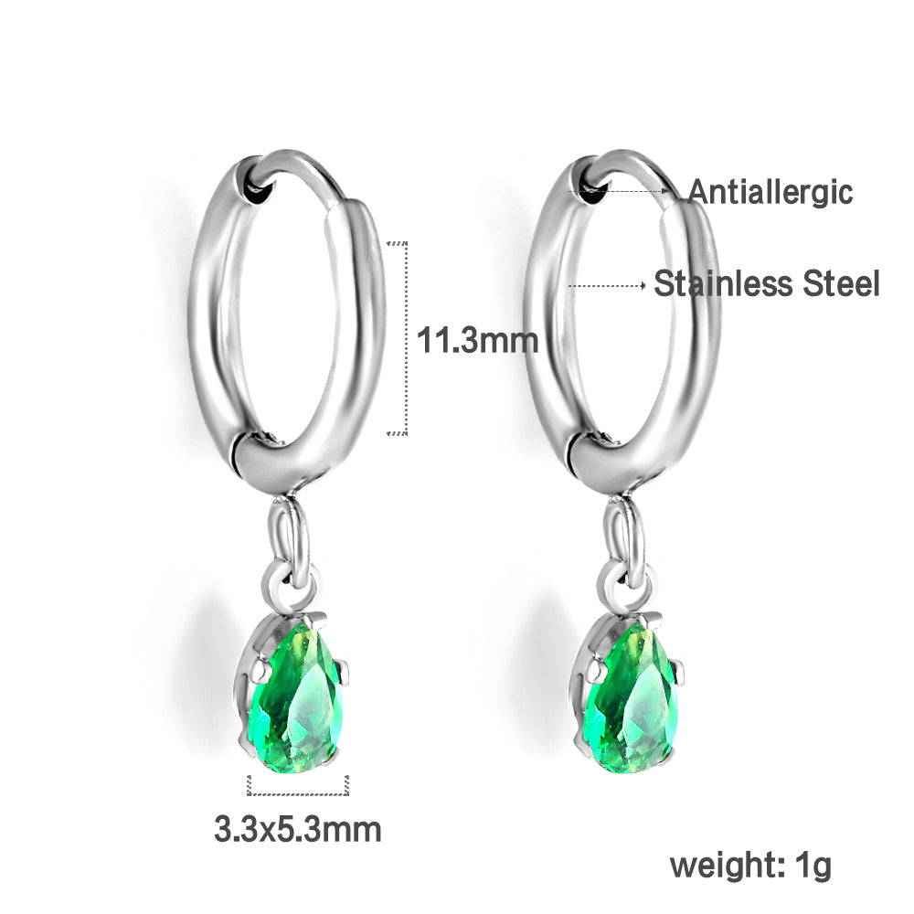 1.5x8mm I.D. earrings + 3.6*5mm white/purple/red/pink/green zirconium drop earrings gold/steel color asonjewelry