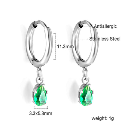 1.5x8mm I.D. earrings + 3.6*5mm white/purple/red/pink/green zirconium drop earrings gold/steel color asonjewelry