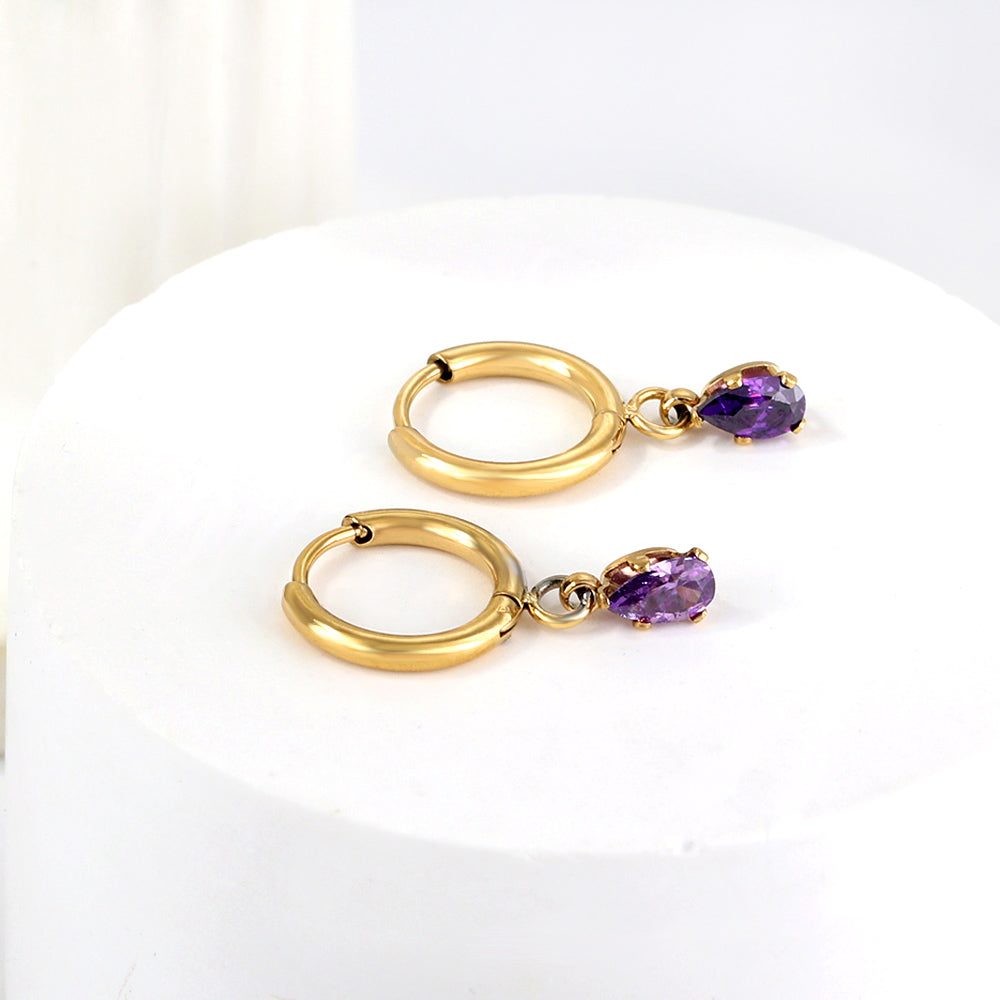 1.5x8mm I.D. earrings + 3.6*5mm white/purple/red/pink/green zirconium drop earrings gold/steel color asonjewelry