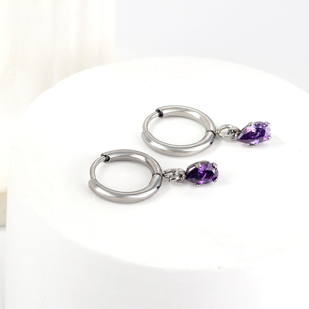 1.5x8mm I.D. earrings + 3.6*5mm white/purple/red/pink/green zirconium drop earrings gold/steel color asonjewelry