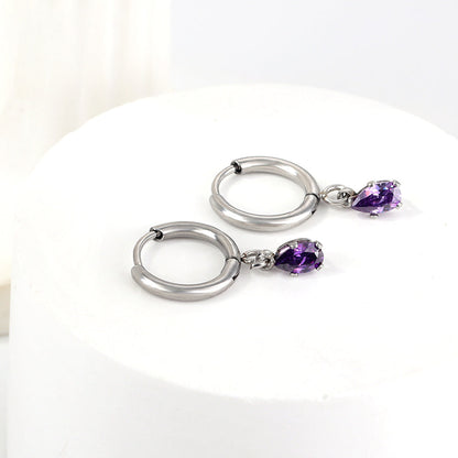 1.5x8mm I.D. earrings + 3.6*5mm white/purple/red/pink/green zirconium drop earrings gold/steel color asonjewelry