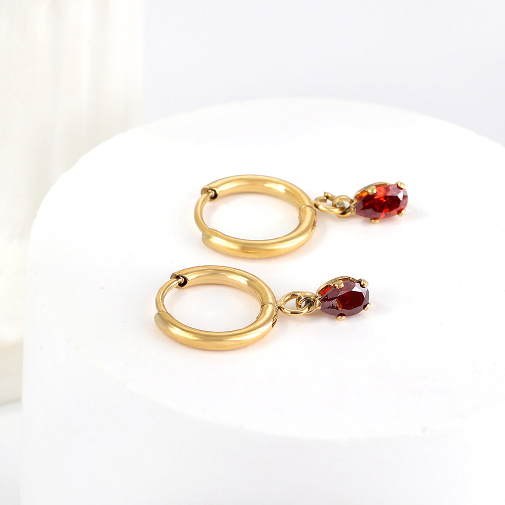 1.5x8mm I.D. earrings + 3.6*5mm white/purple/red/pink/green zirconium drop earrings gold/steel color asonjewelry