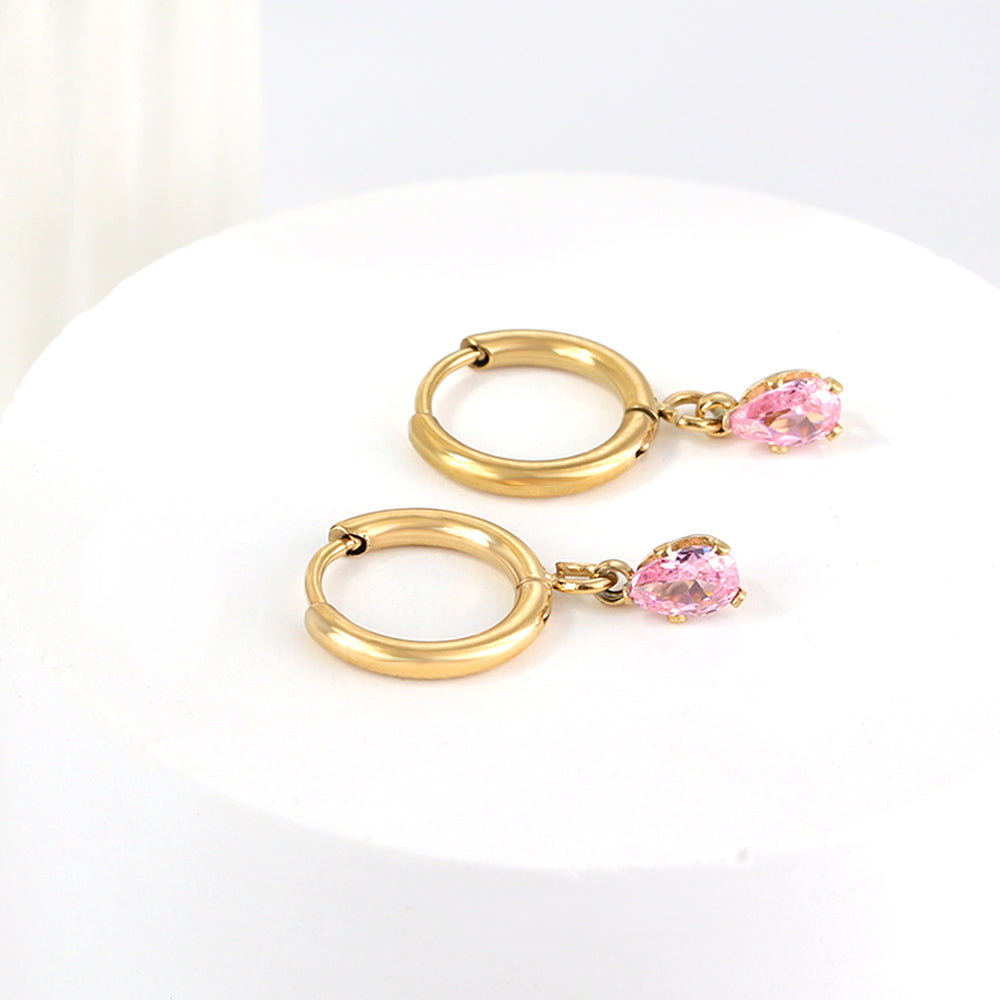 1.5x8mm I.D. earrings + 3.6*5mm white/purple/red/pink/green zirconium drop earrings gold/steel color asonjewelry