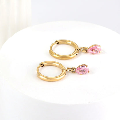 1.5x8mm I.D. earrings + 3.6*5mm white/purple/red/pink/green zirconium drop earrings gold/steel color asonjewelry
