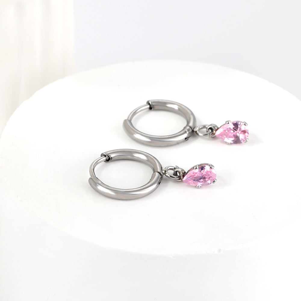1.5x8mm I.D. earrings + 3.6*5mm white/purple/red/pink/green zirconium drop earrings gold/steel color asonjewelry