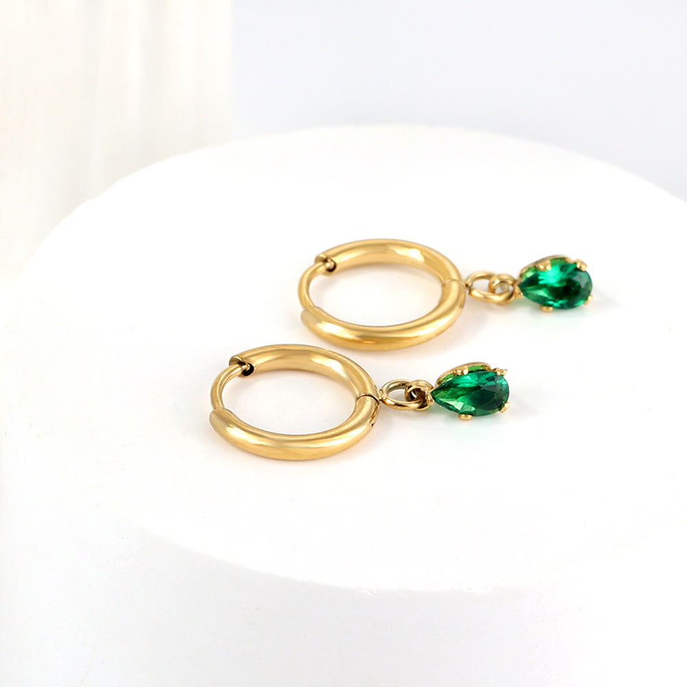 1.5x8mm I.D. earrings + 3.6*5mm white/purple/red/pink/green zirconium drop earrings gold/steel color asonjewelry