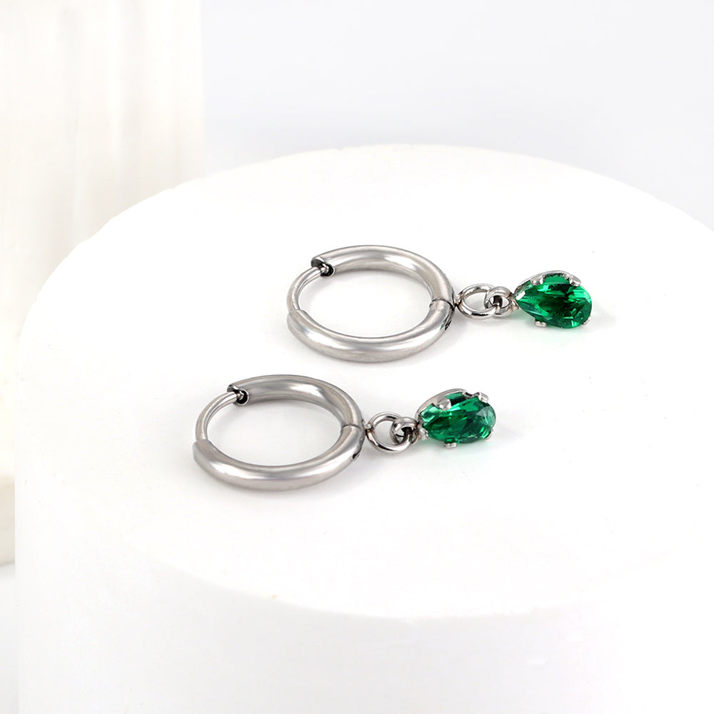 1.5x8mm I.D. earrings + 3.6*5mm white/purple/red/pink/green zirconium drop earrings gold/steel color asonjewelry