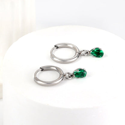 1.5x8mm I.D. earrings + 3.6*5mm white/purple/red/pink/green zirconium drop earrings gold/steel color asonjewelry