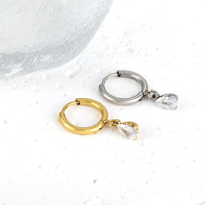 1.5x8mm I.D. earrings + 3.6*5mm white/purple/red/pink/green zirconium drop earrings gold/steel color asonjewelry