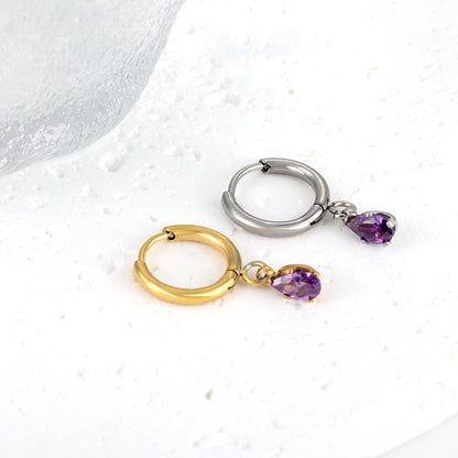 1.5x8mm I.D. earrings + 3.6*5mm white/purple/red/pink/green zirconium drop earrings gold/steel color asonjewelry