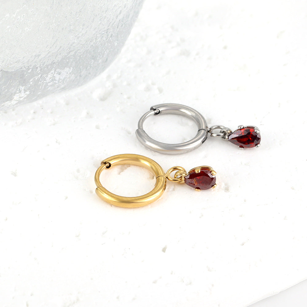 1.5x8mm I.D. earrings + 3.6*5mm white/purple/red/pink/green zirconium drop earrings gold/steel color asonjewelry