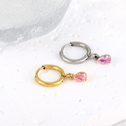 1.5x8mm I.D. earrings + 3.6*5mm white/purple/red/pink/green zirconium drop earrings gold/steel color asonjewelry