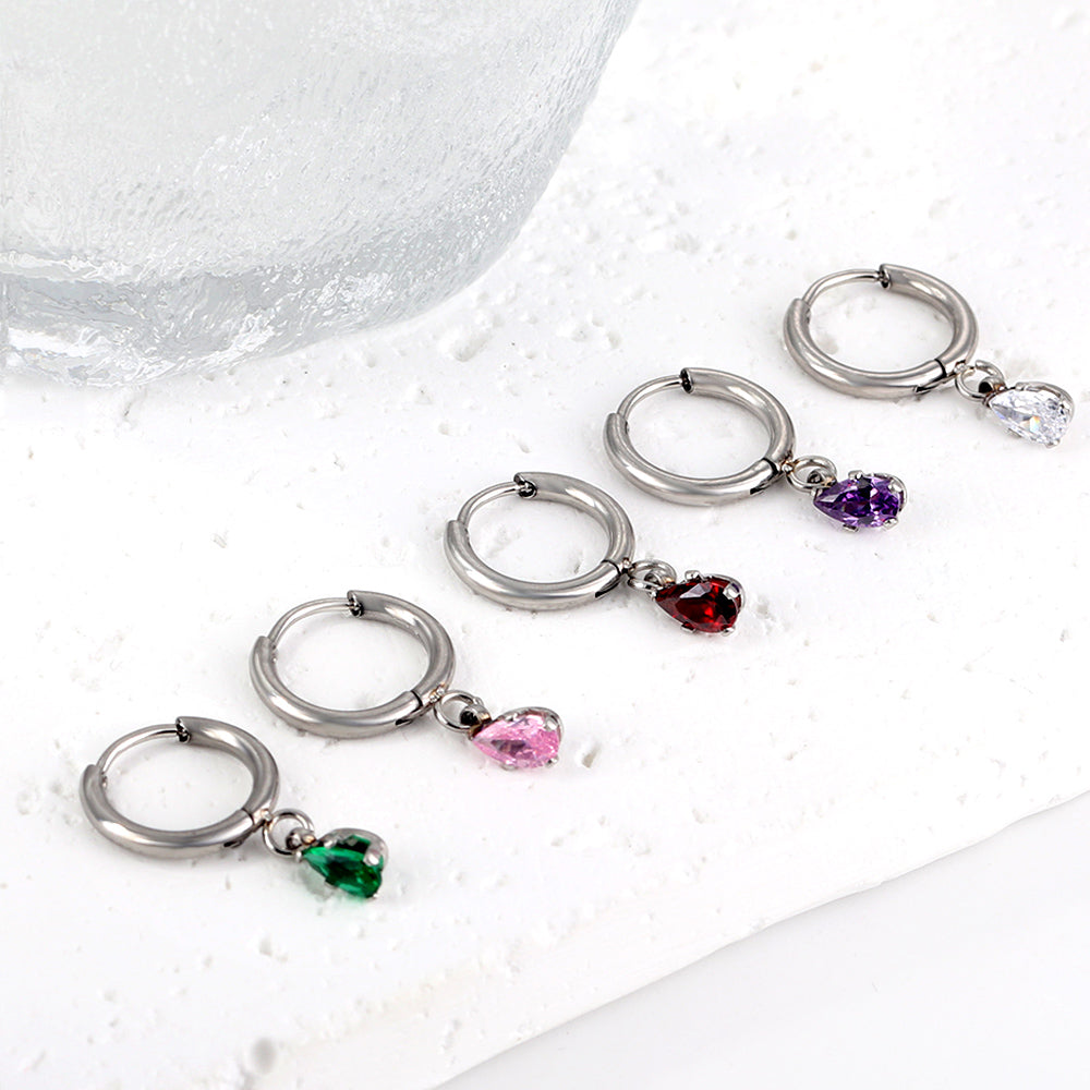 1.5x8mm I.D. earrings + 3.6*5mm white/purple/red/pink/green zirconium drop earrings gold/steel color asonjewelry
