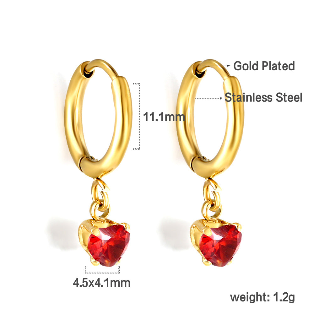 1.5x8mm I.D. earrings + 4*4.2mm white/purple/red/pink/green zirconium heart shaped earrings gold color asonjewelry