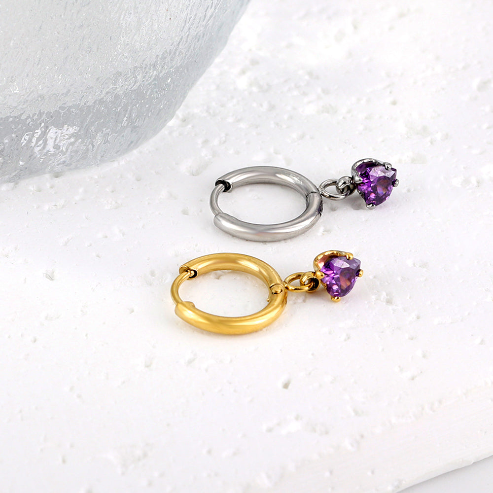 1.5x8mm I.D. earrings + 4*4.2mm white/purple/red/pink/green zirconium heart shaped earrings gold color asonjewelry