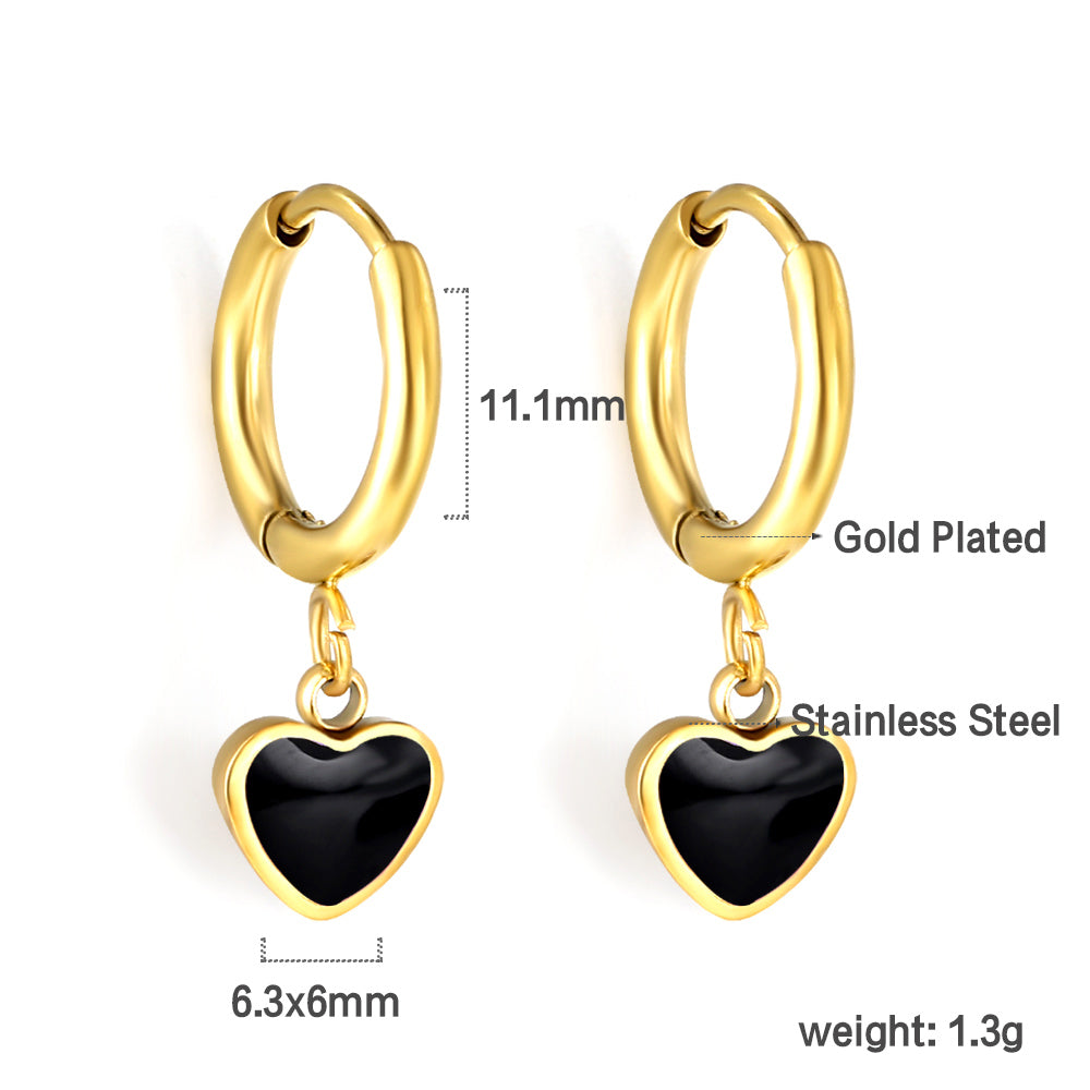 1.5x8mm I.D. earrings + 6.3*5.5mm black/purple/red/pink/blue oil drip heart-shaped accessories earrings steel color/golden color asonjewelry