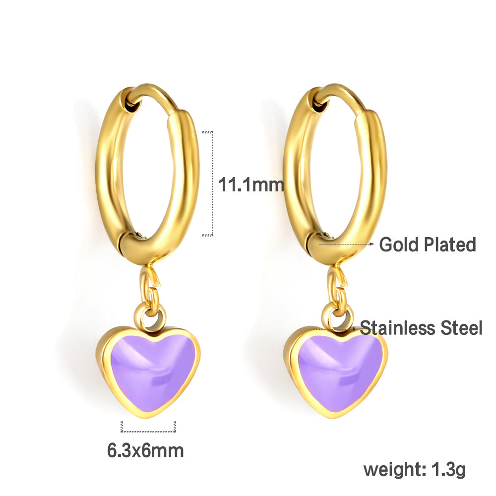 1.5x8mm I.D. earrings + 6.3*5.5mm black/purple/red/pink/blue oil drip heart-shaped accessories earrings steel color/golden color asonjewelry