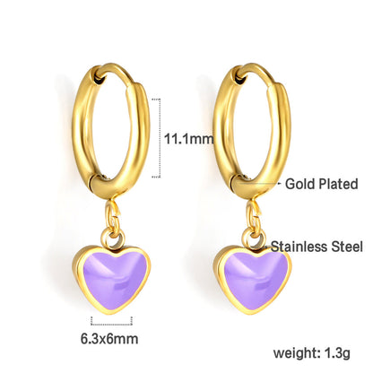 1.5x8mm I.D. earrings + 6.3*5.5mm black/purple/red/pink/blue oil drip heart-shaped accessories earrings steel color/golden color asonjewelry