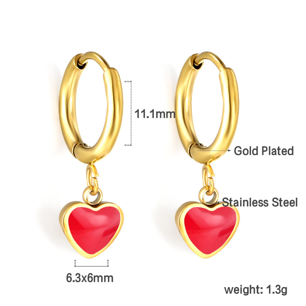 1.5x8mm I.D. earrings + 6.3*5.5mm black/purple/red/pink/blue oil drip heart-shaped accessories earrings steel color/golden color asonjewelry