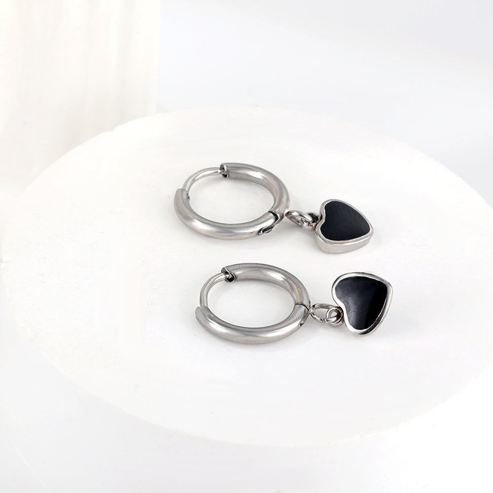 1.5x8mm I.D. earrings + 6.3*5.5mm black/purple/red/pink/blue oil drip heart-shaped accessories earrings steel color/golden color asonjewelry