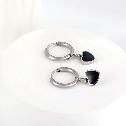 1.5x8mm I.D. earrings + 6.3*5.5mm black/purple/red/pink/blue oil drip heart-shaped accessories earrings steel color/golden color asonjewelry