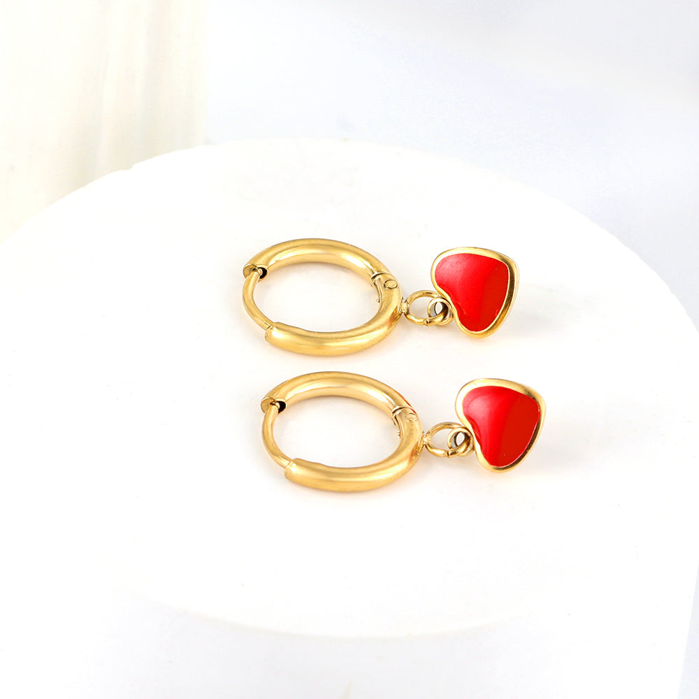 1.5x8mm I.D. earrings + 6.3*5.5mm black/purple/red/pink/blue oil drip heart-shaped accessories earrings steel color/golden color asonjewelry