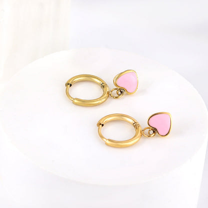 1.5x8mm I.D. earrings + 6.3*5.5mm black/purple/red/pink/blue oil drip heart-shaped accessories earrings steel color/golden color asonjewelry