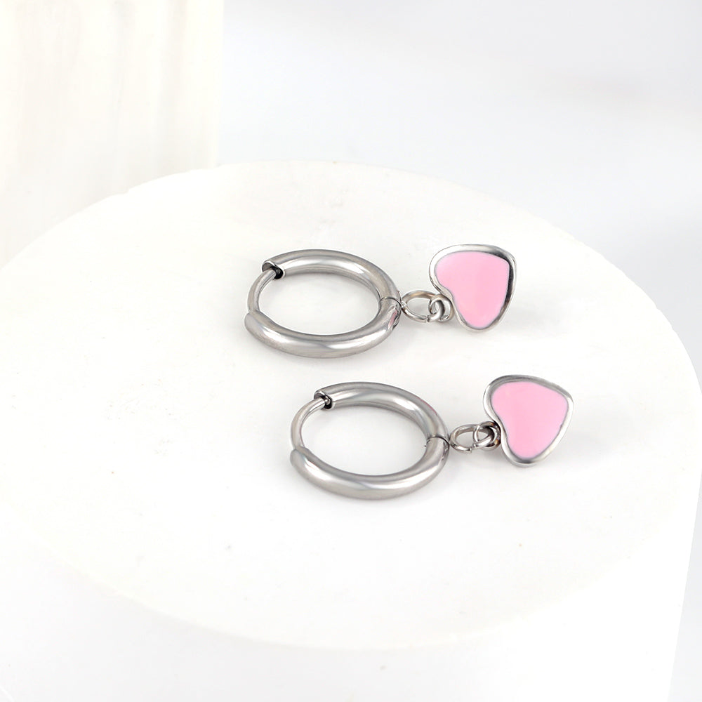 1.5x8mm I.D. earrings + 6.3*5.5mm black/purple/red/pink/blue oil drip heart-shaped accessories earrings steel color/golden color asonjewelry
