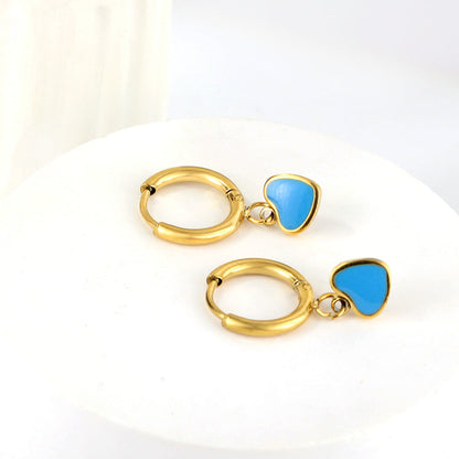 1.5x8mm I.D. earrings + 6.3*5.5mm black/purple/red/pink/blue oil drip heart-shaped accessories earrings steel color/golden color asonjewelry