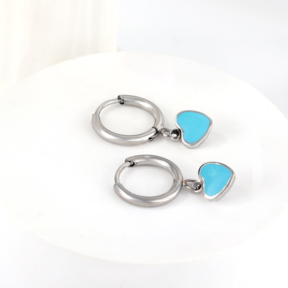 1.5x8mm I.D. earrings + 6.3*5.5mm black/purple/red/pink/blue oil drip heart-shaped accessories earrings steel color/golden color asonjewelry