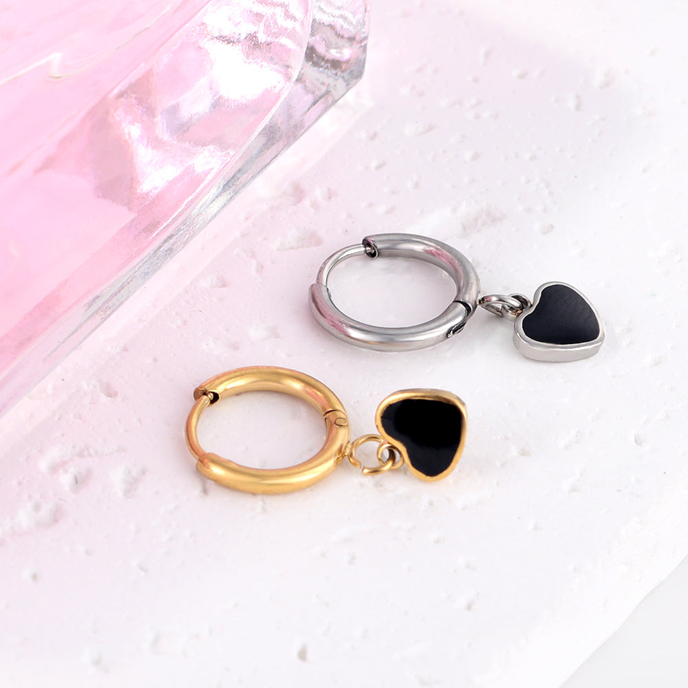 1.5x8mm I.D. earrings + 6.3*5.5mm black/purple/red/pink/blue oil drip heart-shaped accessories earrings steel color/golden color asonjewelry