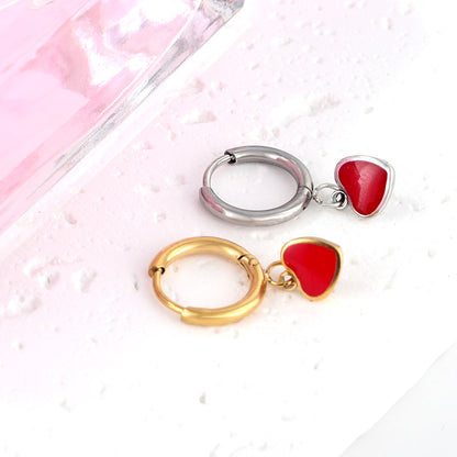 1.5x8mm I.D. earrings + 6.3*5.5mm black/purple/red/pink/blue oil drip heart-shaped accessories earrings steel color/golden color asonjewelry