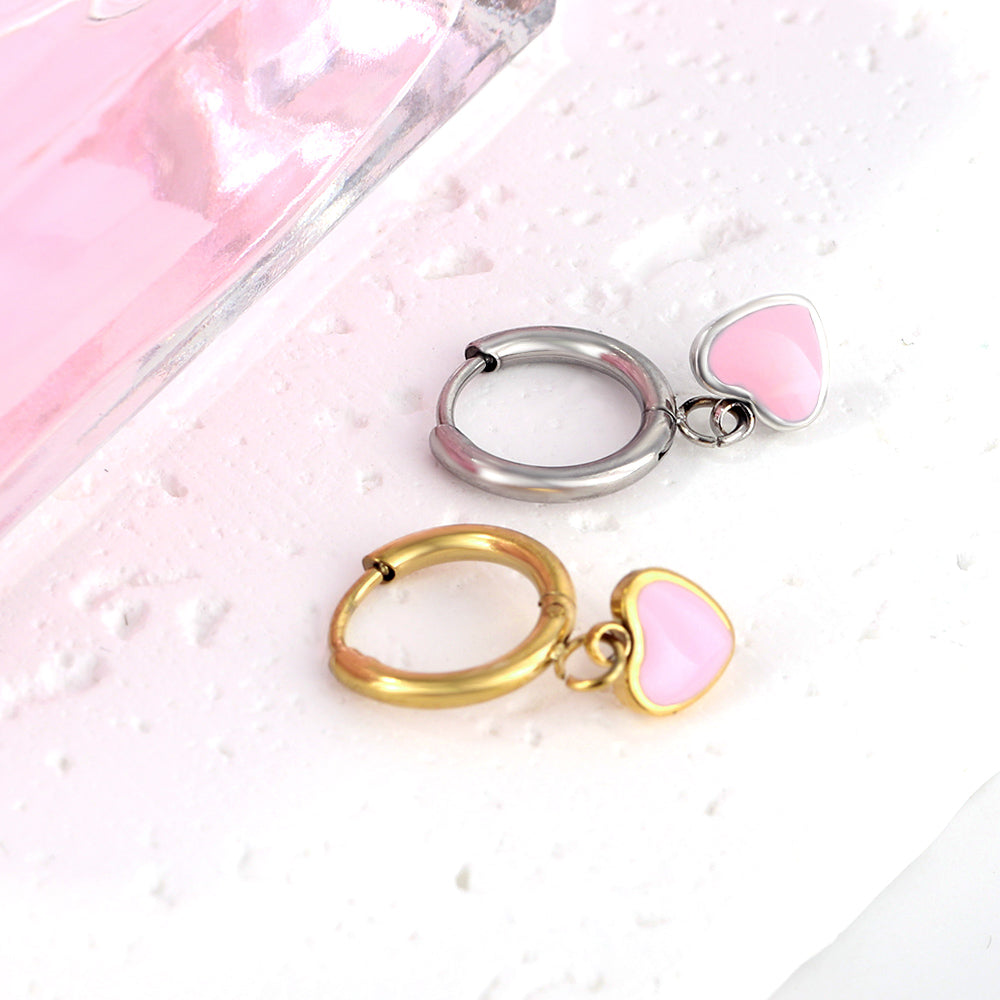 1.5x8mm I.D. earrings + 6.3*5.5mm black/purple/red/pink/blue oil drip heart-shaped accessories earrings steel color/golden color asonjewelry