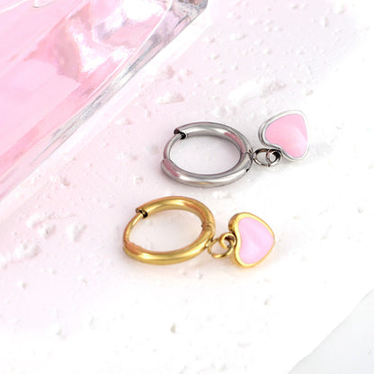 1.5x8mm I.D. earrings + 6.3*5.5mm black/purple/red/pink/blue oil drip heart-shaped accessories earrings steel color/golden color asonjewelry