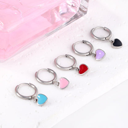 1.5x8mm I.D. earrings + 6.3*5.5mm black/purple/red/pink/blue oil drip heart-shaped accessories earrings steel color/golden color asonjewelry