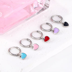 1.5x8mm I.D. earrings + 6.3*5.5mm black/purple/red/pink/blue oil drip heart-shaped accessories earrings steel color/golden color