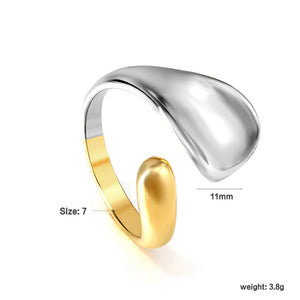 Two - Tone Gold - Silver Asymmetric Drop Open Ring