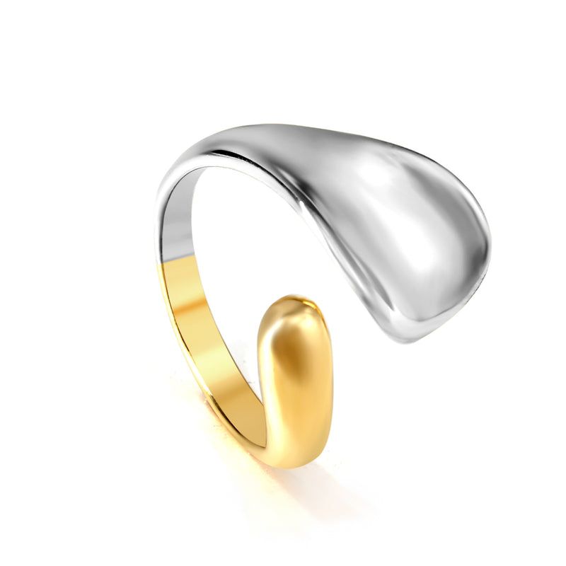 Two - Tone Gold - Silver Asymmetric Drop Open Ring