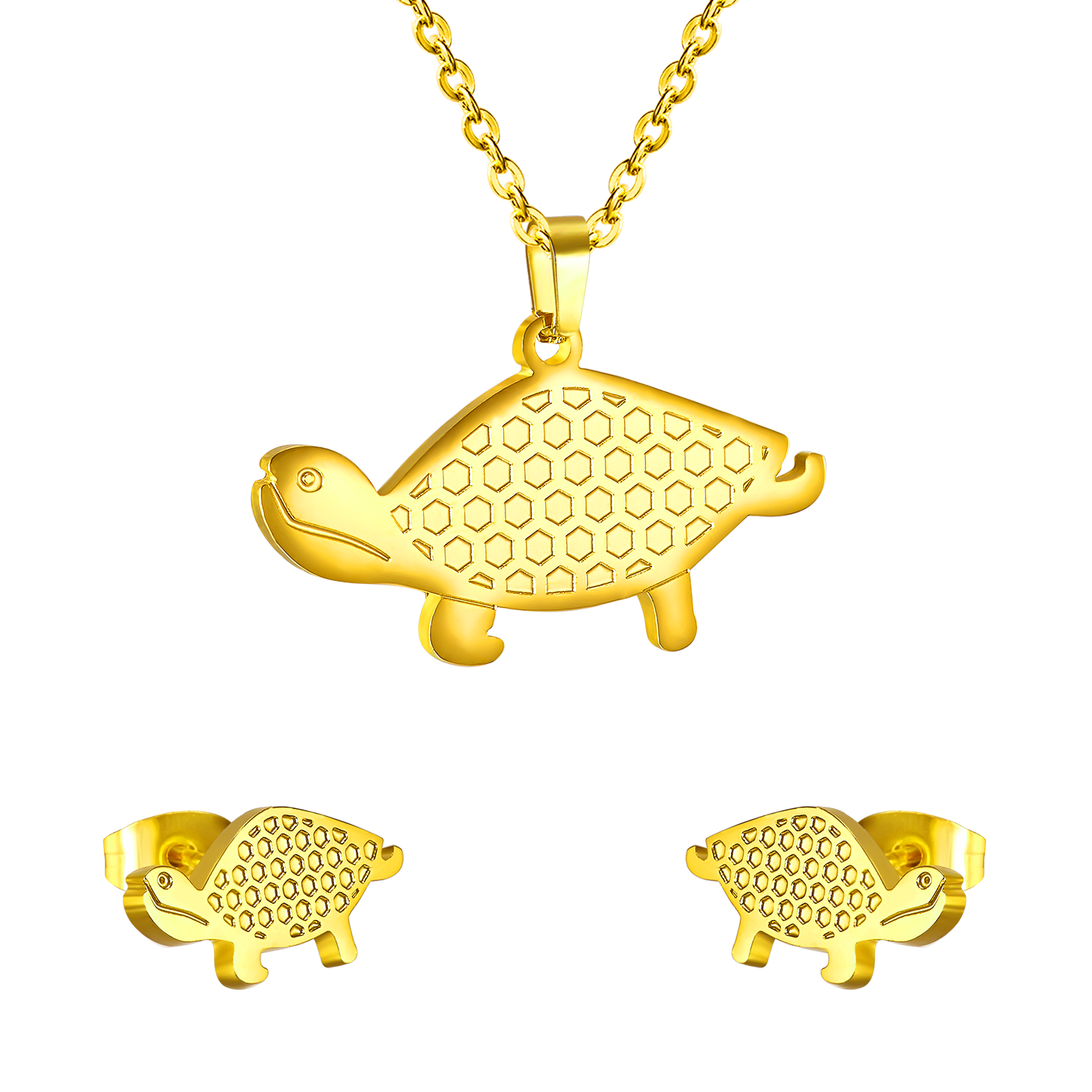 Gold/steel color turtle's shell on the door is made by oil pressing process, beautiful design jewelry set. asonjewelry