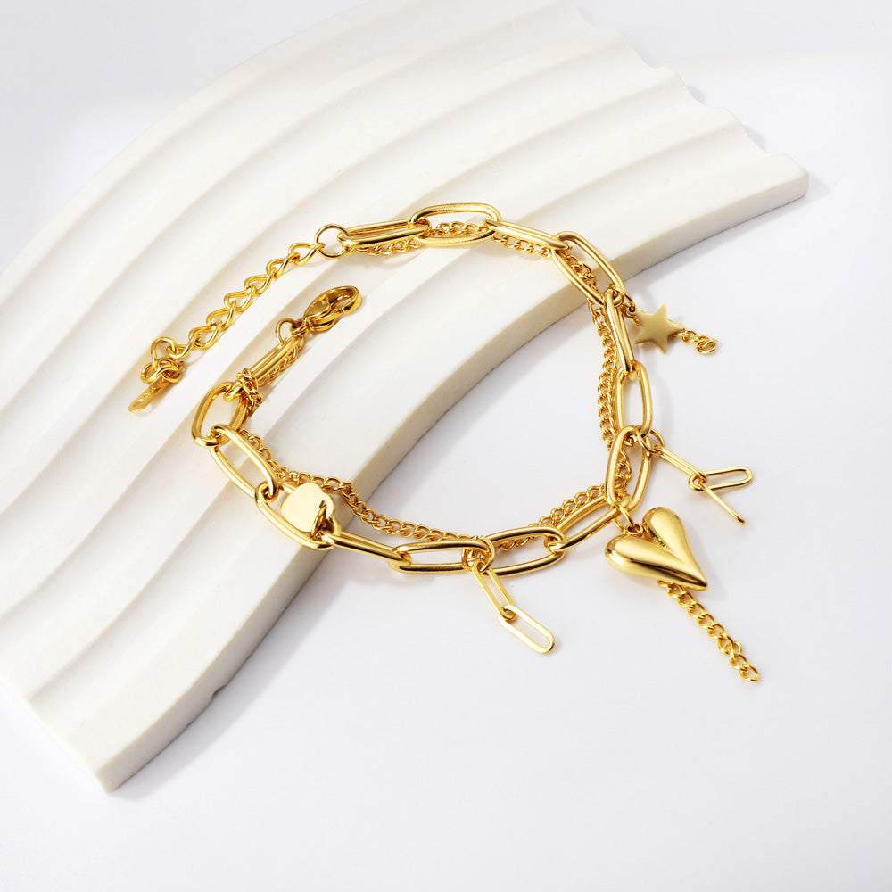 Heart + Long Heart + Star Accessories + Matching Chain Double Hand Chain 17+3cm asonjewelry