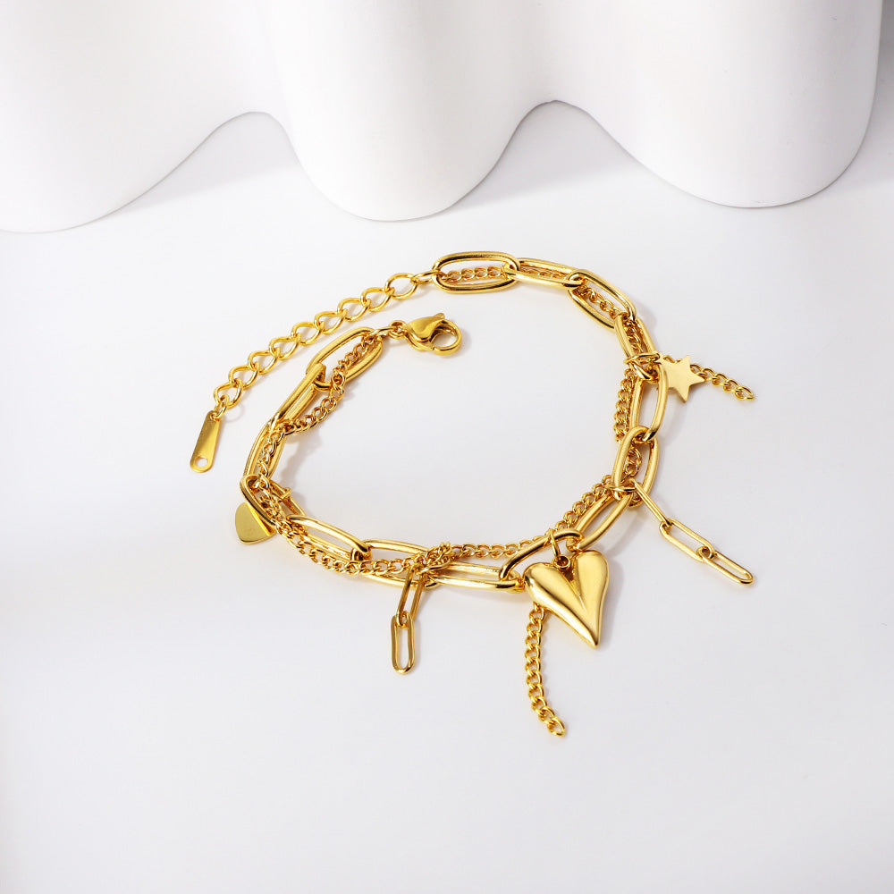 Heart + Long Heart + Star Accessories + Matching Chain Double Hand Chain 17+3cm asonjewelry