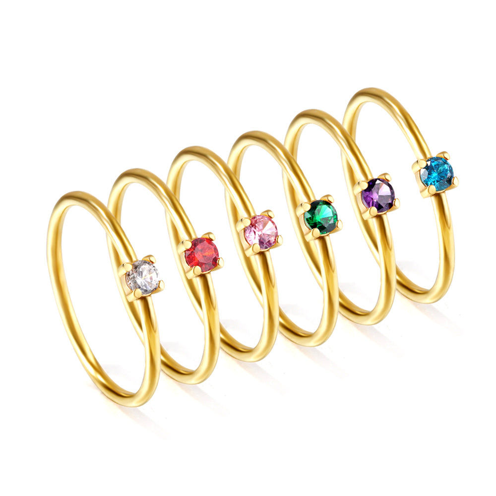 Simple plain ring inlaid with multi-color zirconia small fresh literary hundred match finger ring ring asonjewelry