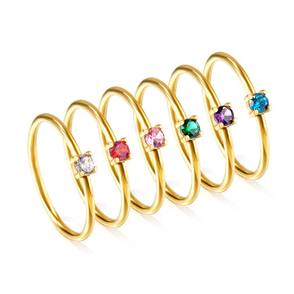 Simple plain ring inlaid with multi-color zirconia small fresh literary hundred match finger ring ring asonjewelry