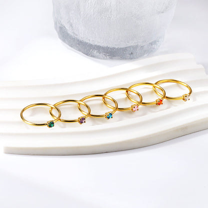 Simple plain ring inlaid with multi-color zirconia small fresh literary hundred match finger ring ring asonjewelry
