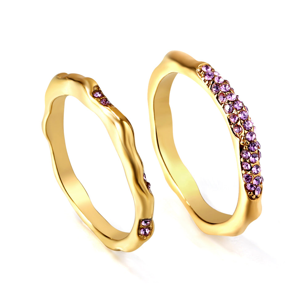 Stainless Steel Twisted Ring with Diamonds and Minimalist Design asonjewelry