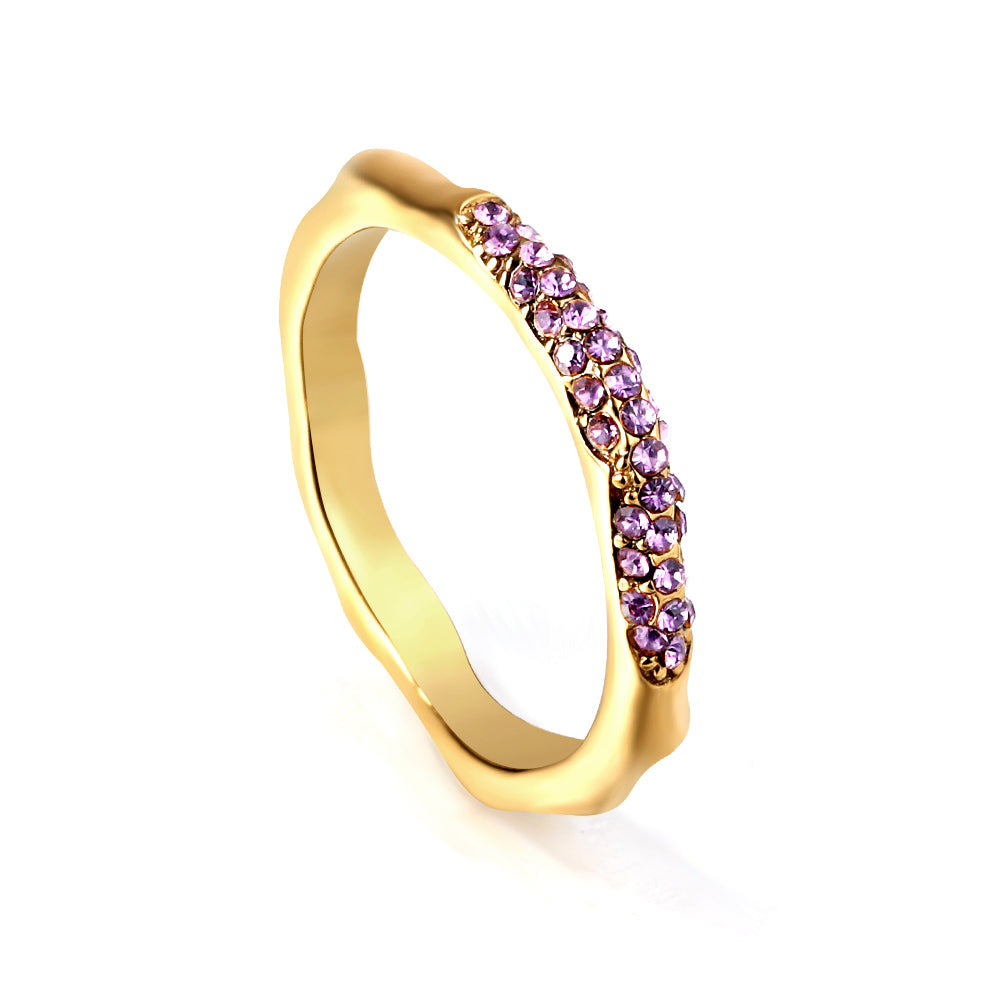 Stainless Steel Twisted Ring with Diamonds and Minimalist Design asonjewelry