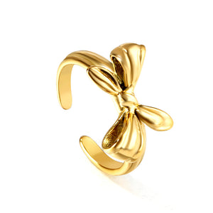 Light luxury aesthetic stainless steel casting jewelry 18k gold three-dimensional bow ring manufacturers